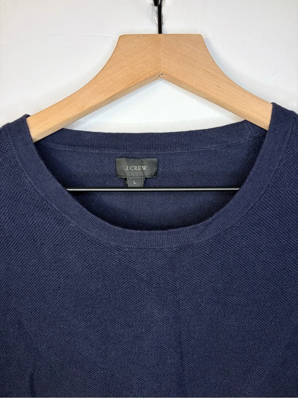 J.Crew Men’s Navy Blue Cotton-Cashmere Piqué Crewneck Sweater, Size Large
